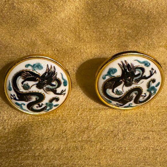 Vintage Toshikane Porcelain Dragon Cufflinks - Picture 3 of 7